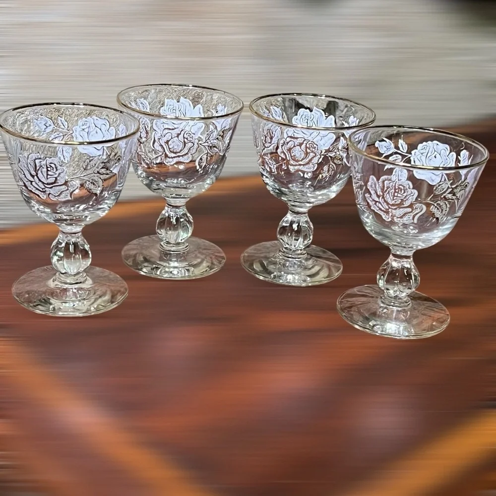 MCM Libbey Rose Bouquet Cordial Glasses - Set of 4 -